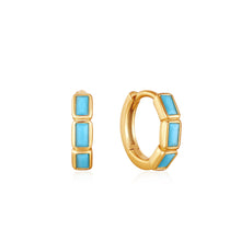 Load image into Gallery viewer, Turquoise Gold Huggie Hoop Earrings