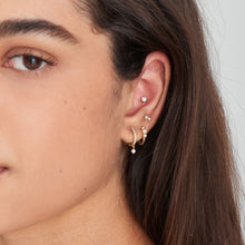 Load image into Gallery viewer, Gold Mother of Pearl and Kyoto Opal Huggie Hoop Earrings