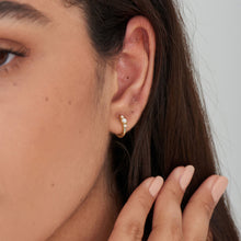 Load image into Gallery viewer, Gold Mother of Pearl and Kyoto Opal Huggie Hoop Earrings