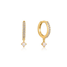 Load image into Gallery viewer, Gold Sparkle Kyoto Opal Drop Huggie Hoop Earrings