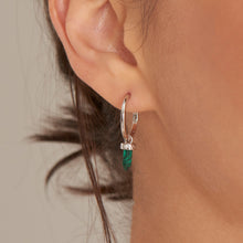 Load image into Gallery viewer, Silver Malachite Point Pendant Small Hoop Earrings