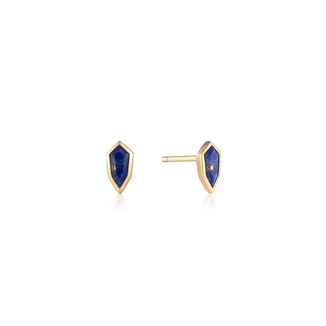 Gold Lapis Emblem Stud Earrings