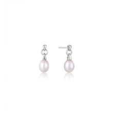 Load image into Gallery viewer, Silver Pearl Drop Stud Earrings