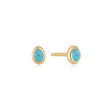 Load image into Gallery viewer, Gold Turquoise Wave Stud Earrings