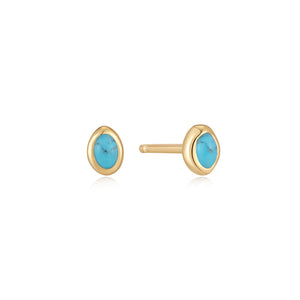 Gold Turquoise Wave Stud Earrings