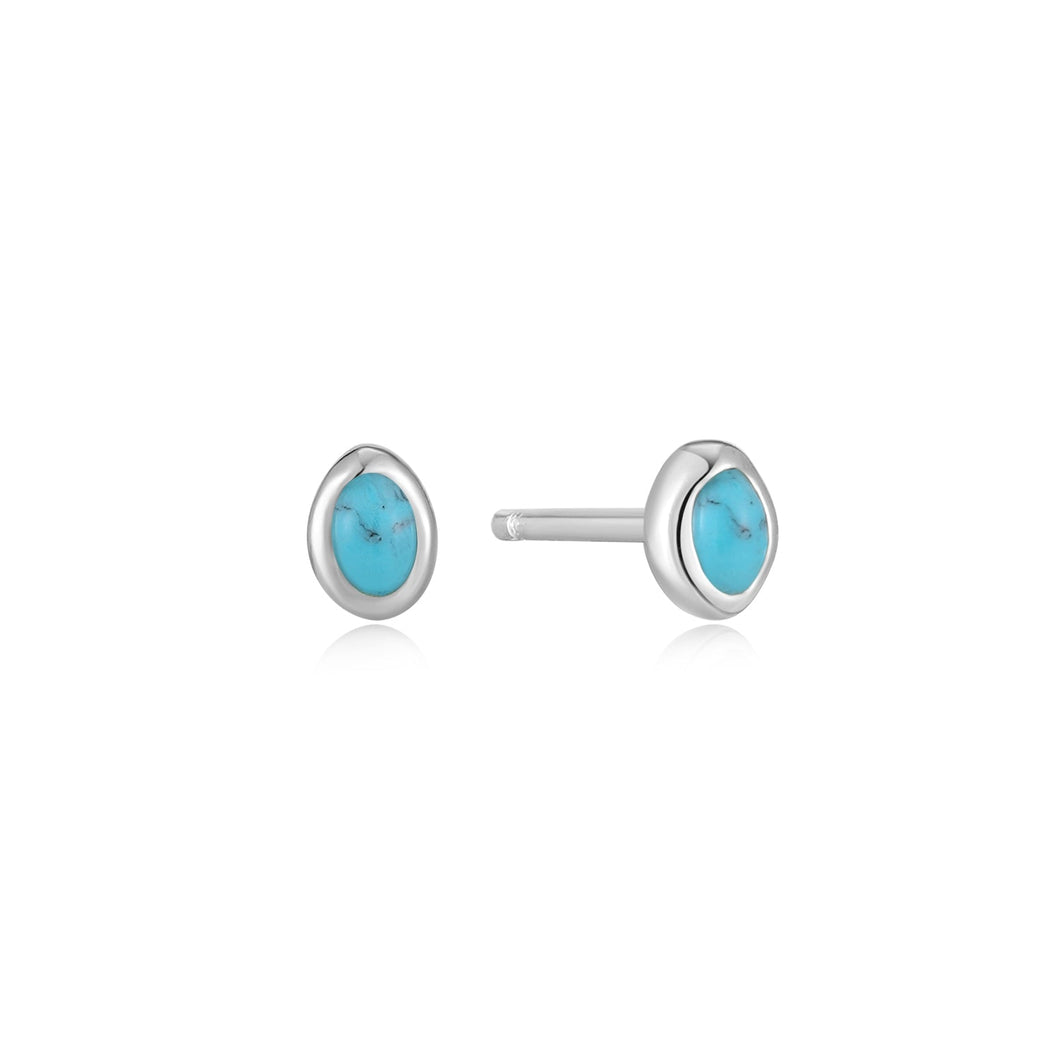 Silver Turquoise Wave Stud Earrings