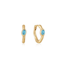 Load image into Gallery viewer, Gold Turquoise Wave Huggie Hoop Earrings