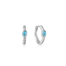 Load image into Gallery viewer, Silver Turquoise Wave Huggie Hoop Earrings