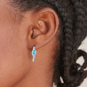 Silver Turquoise Wave Huggie Hoop Earrings