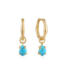 Load image into Gallery viewer, Gold Turquoise Drop Wave Huggie Hoop Earrings
