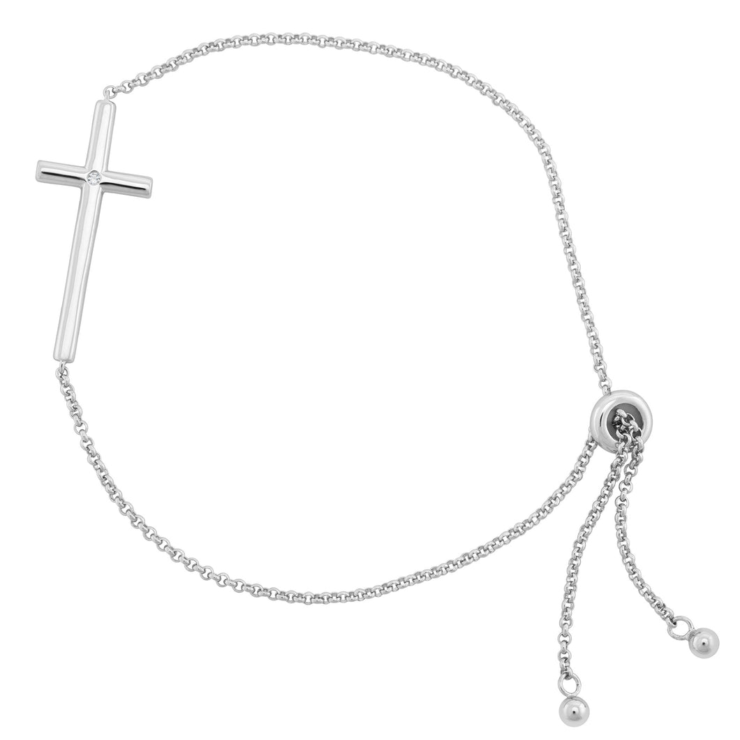 Sterling Silver Cross Bolo with Diamond Accent