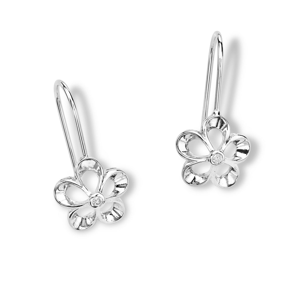 Diamond and Silver Flower Earrings