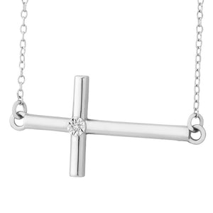 Sterling Silver Cross and Diamond Necklace