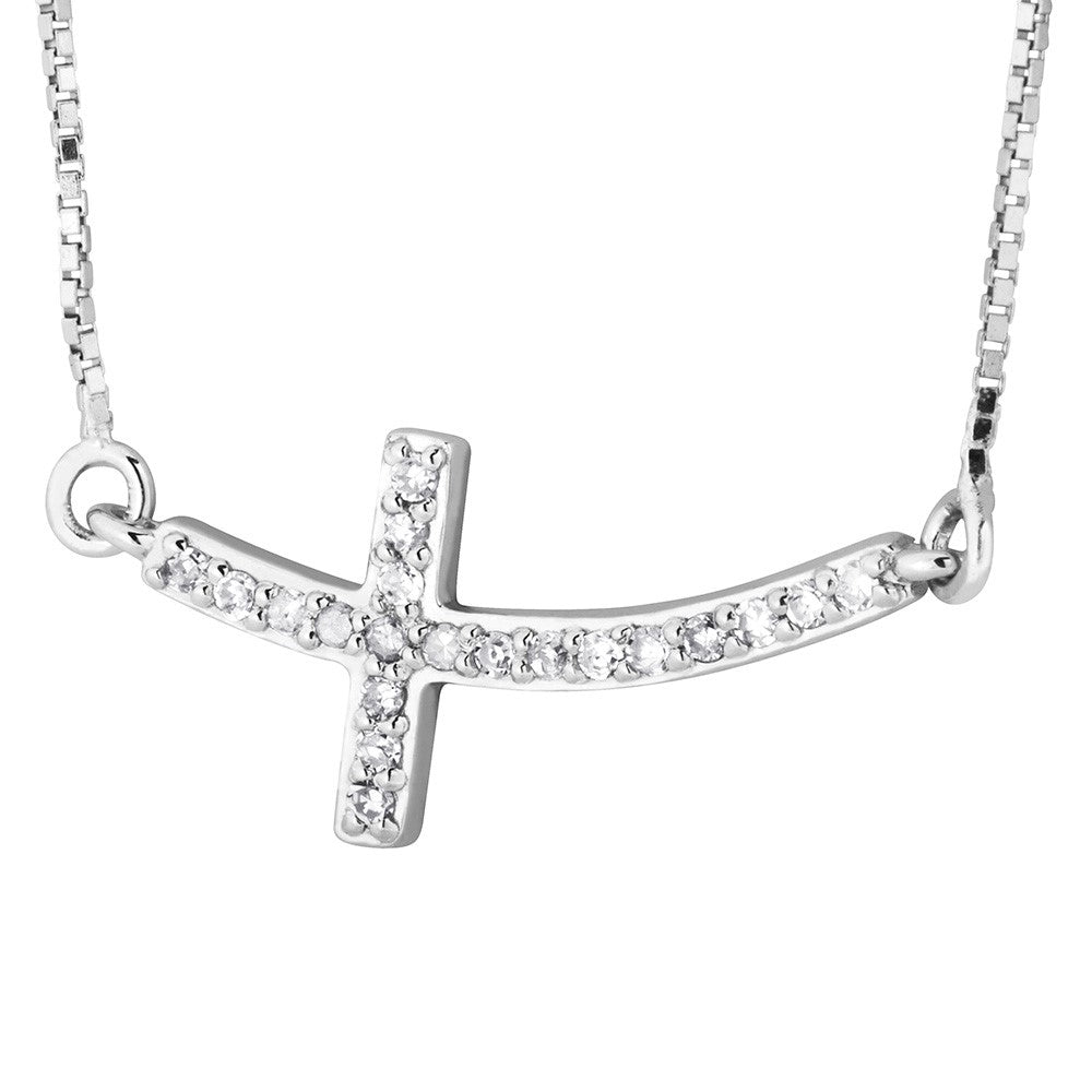 Sterling Silver Cross and Diamond Necklace
