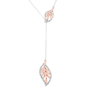Sterling and Rose Plated CZ Leaf Necklace