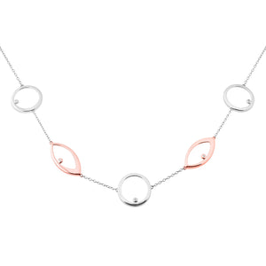 Sterling Silver and Rose Plated Fashion Necklace with Diamond Accents