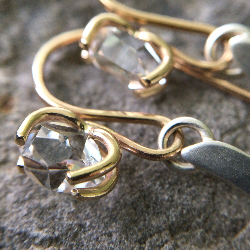 Faven Earrings-Sterling Silver 14K Gold Herkimer Diamonds
