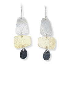 Gold Plated over Sterling Silver freeform 3 parts and Oxidized Earrings