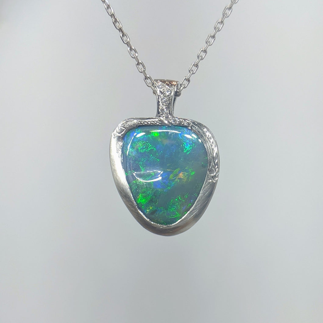 Green Blue on Grey Opal Necklace