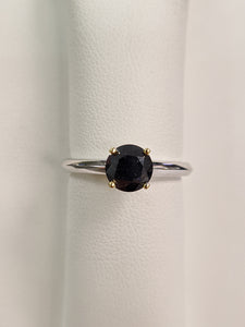 Black Diamond Ring with Gold Head and White Gold Ring