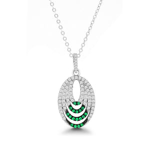  Sterling Silver Clear and Green CZ Micro Pave Multi Oval Pendant