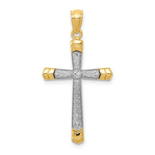 Load image into Gallery viewer, 14K Two-tone Polished D/C with .015 Diamond Cross Pendant