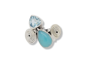 Sterling Silver Larimar and Blue Topaz Ring