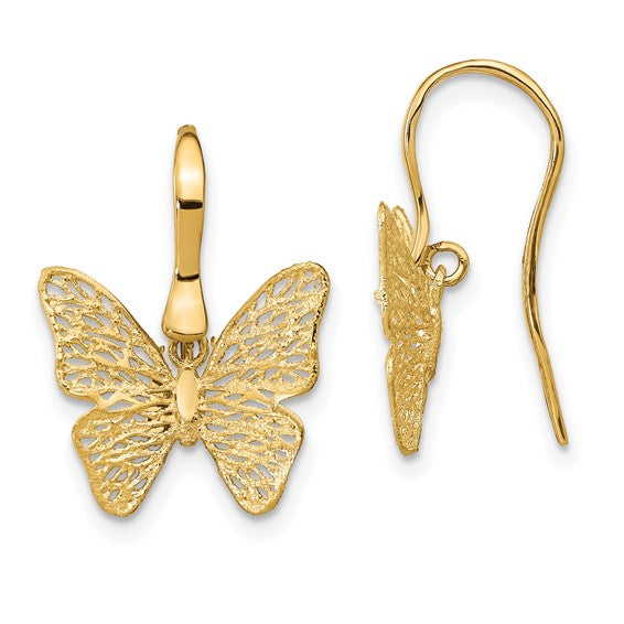 14K Polished Filigree Butterfly Earrings