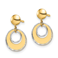 Load image into Gallery viewer, 14K Two-tone Polished Textured Post Dangle Earrings