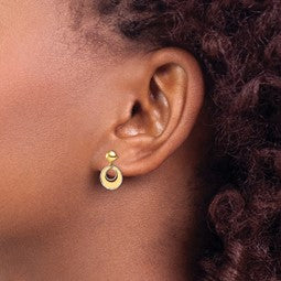 14K Two-tone Polished Textured Post Dangle Earrings