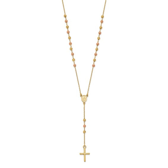 14K Yellow and Rose Gold Cross Y-Drop with 1.25 ext. Necklace Chain