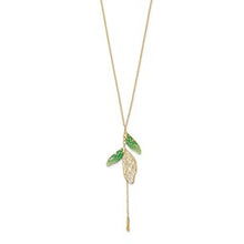 Load image into Gallery viewer, 14k Polished Green Enamel Butterfly Wing Y-drop Necklace