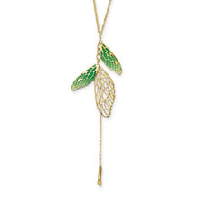 Load image into Gallery viewer, 14k Polished Green Enamel Butterfly Wing Y-drop Necklace