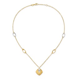 14K Gold Two-tone Polished and Textured with 1 in ext. Necklace Chain