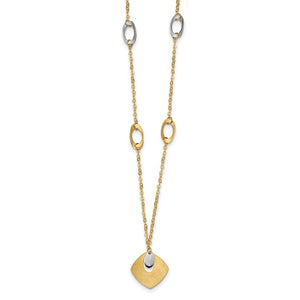 14K Gold Two-tone Polished and Textured with 1 in ext. Necklace Chain