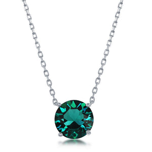 Sterling Silver 8MM Emerald "May" Swarovski Element Necklace