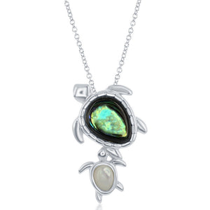  Sterling Silver Abalone Turtle with MOP BabyTurtle Necklace