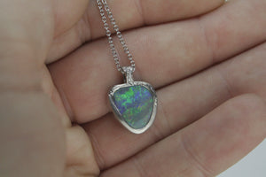 Green Blue on Grey Opal Necklace