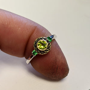Monochromatic Green Ring With Peridot and Tsavorite