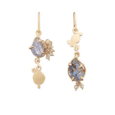 Merope Dangle Earrings 14K Fairmined Gold, Umba Sapphire and Champagne Zircon
