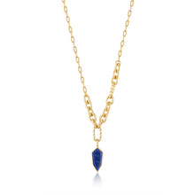 Load image into Gallery viewer, Gold Lapis Emblem Pendant Necklace