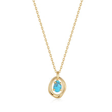 Load image into Gallery viewer, Gold Turquoise Wave Circle Pendant Necklace