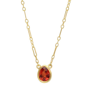 sterling yellow gold vermeil fire orange sapphire1.30ct pear 16-18"
