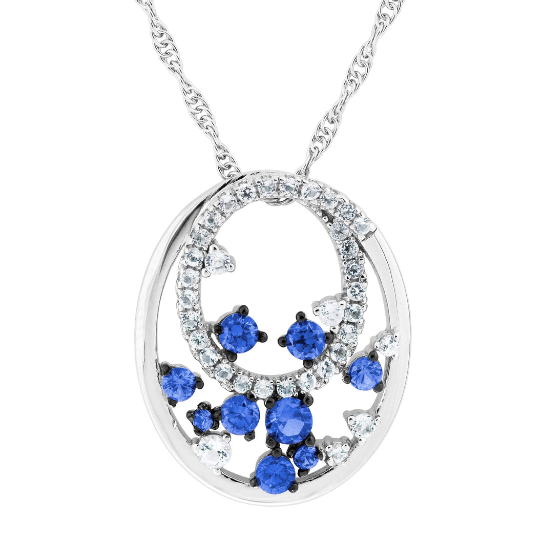 Created Blue Sapphire and CZ Silver Necklace