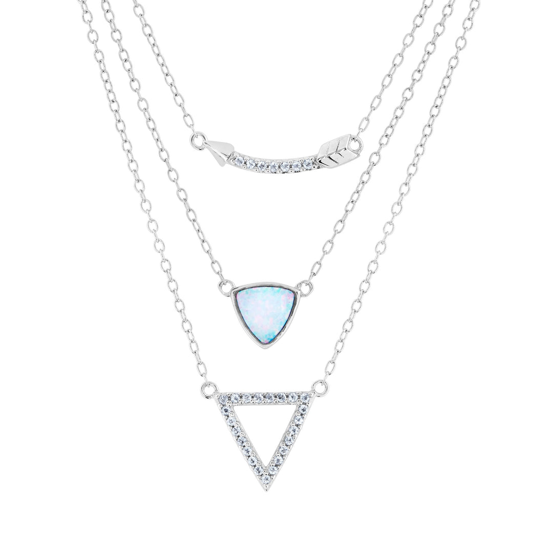 Created Opal and CZ Silver Layered Necklace