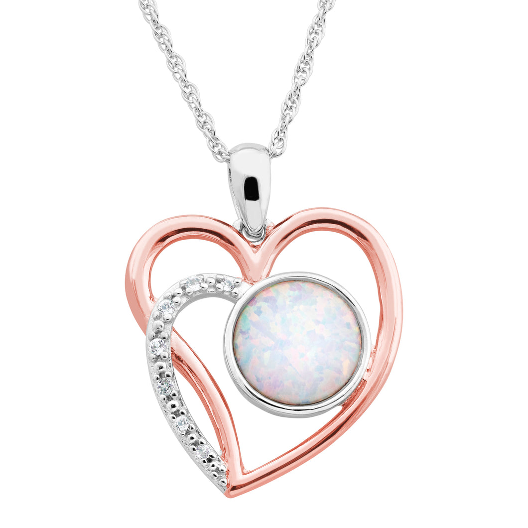 Heart Rose Gold, Sterling Silver, and Created Opal Necklace
