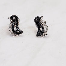 Load image into Gallery viewer, Sterling Silver Black Diamond Penguin Earrings