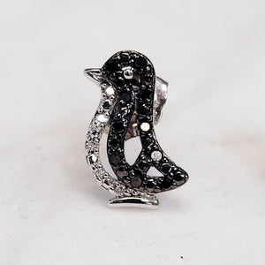 Sterling Silver Black Diamond Penguin Earrings