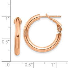 Load image into Gallery viewer, 14k Rose Gold 3x15mm Polished Round Omega Back Hoop Earrings