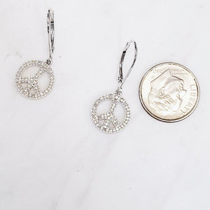 Diamond Peace Dangle Earrings in Sterling Silver